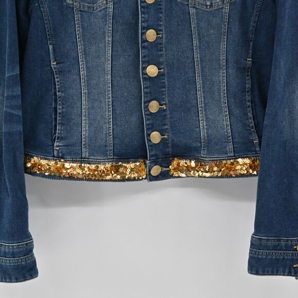 MARY MARSHMALLOW Jacket Womens Sz L Colorful Metallic Sequin Stripe Denim Preppy - Picture 3 of 15